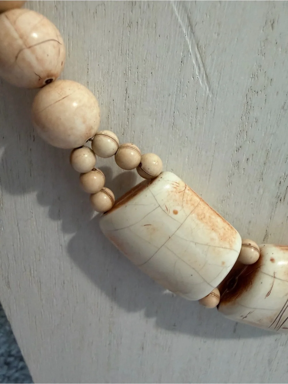 Vintage Carved Statement Necklace Chunky Beaded Natural